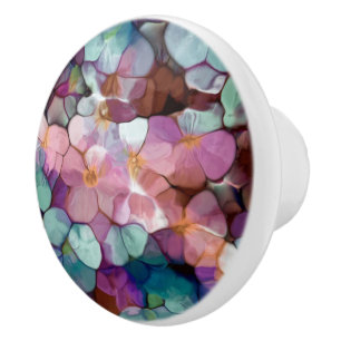 Pink Rose Gold Teal Mosaic Millefiori Flowers Ceramic Knob