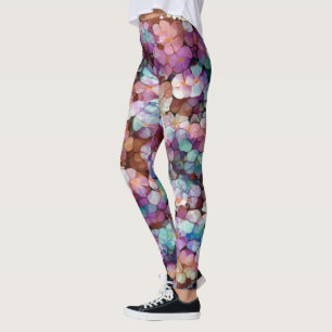 Pink Rose Gold Teal Mosaic Millefiori Flowers Leggings