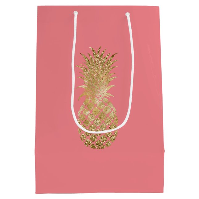 Pink Rose Gold Tropical Glitter Pineapple Medium Gift Bag (Back)