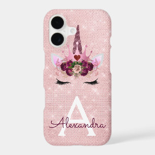 Pink - Rose Gold Unicorn Sparkle Princess Monogram