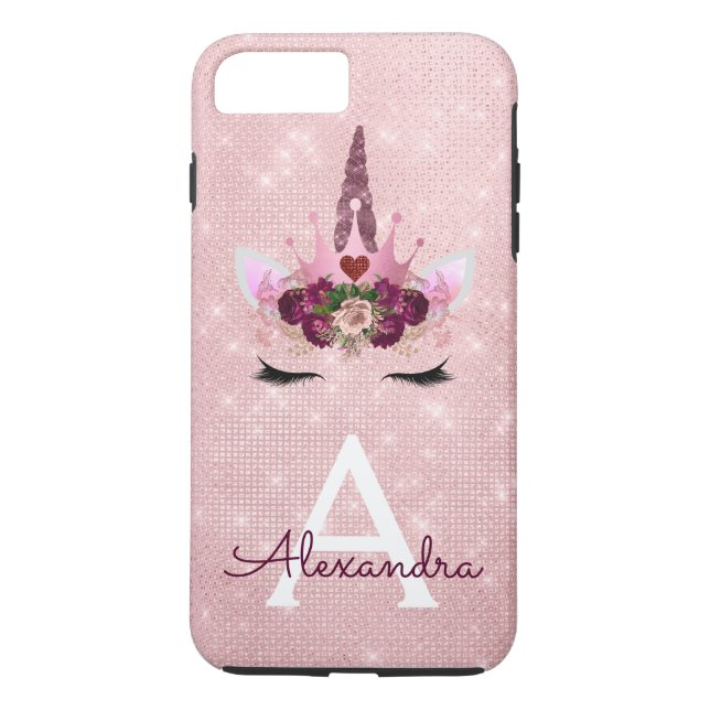 Pink - Rose Gold Unicorn Sparkle Princess Monogram Case-Mate iPhone Case (Back)