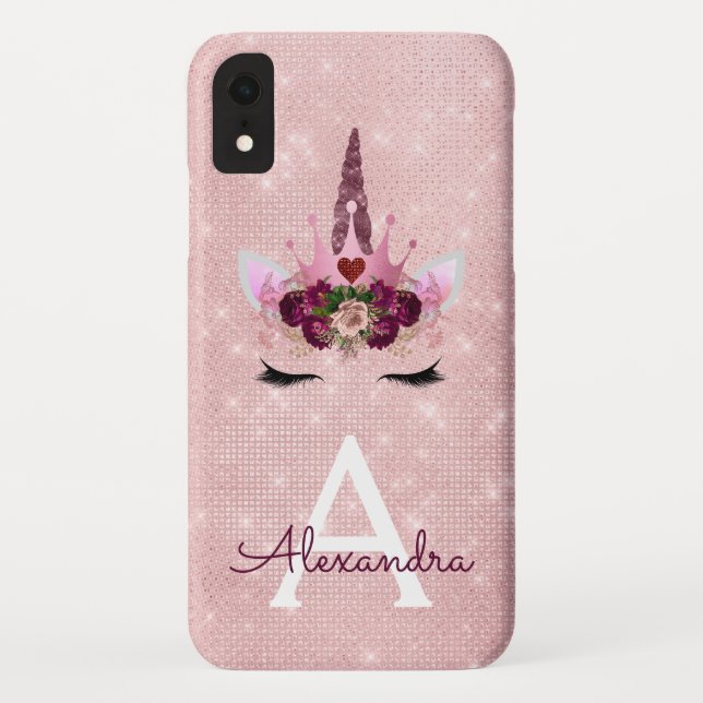 Pink - Rose Gold Unicorn Sparkle Princess Monogram Case-Mate iPhone Case (Back)