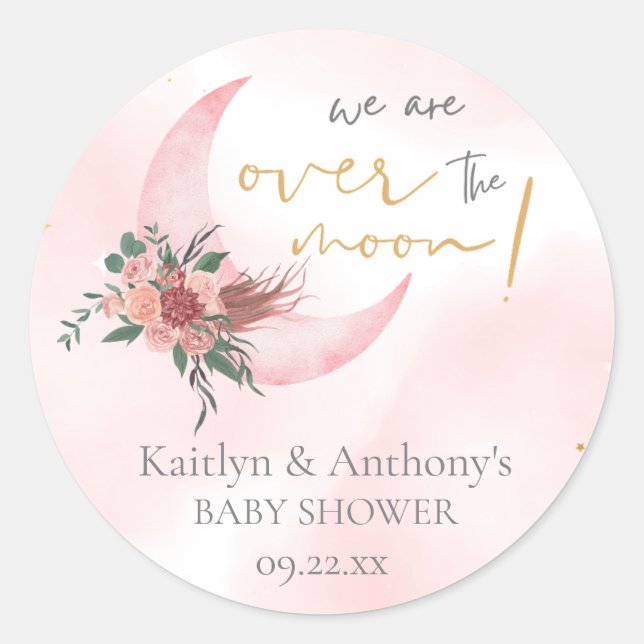 Pink rose gold We are over the Moon Classic Round Sticker (Front)