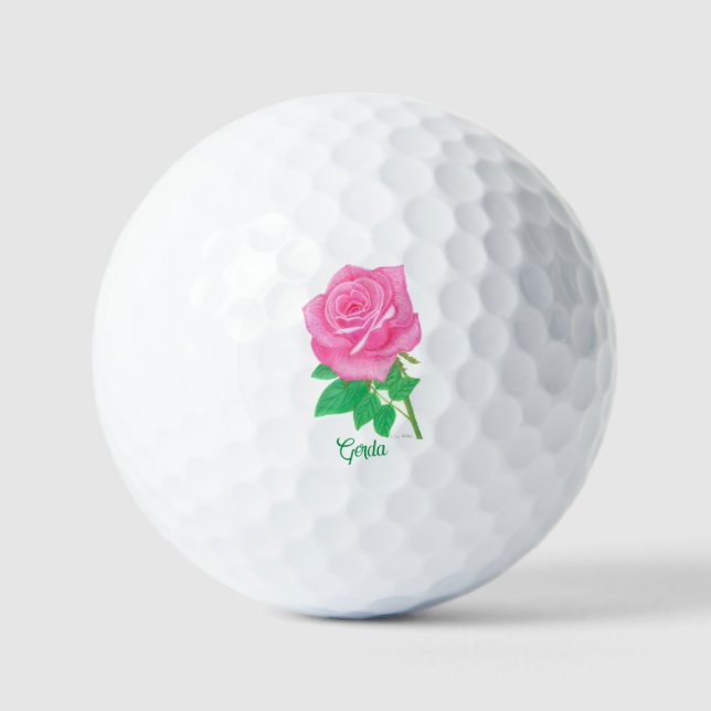Pink Rose Golf Balls With Personalized Text (Front)