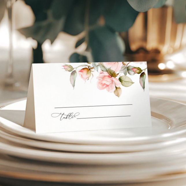 Pink Rose & Green Wedding  Place Card (Creator Uploaded)