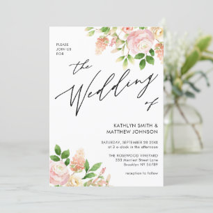 Pink Rose Greenery Elegant All In One Wedding Invitation