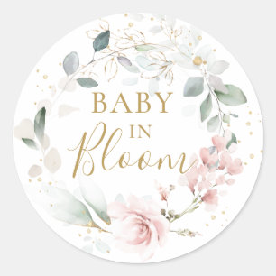 Pink Rose Greenery Foliage Baby Shower Classic Round Sticker