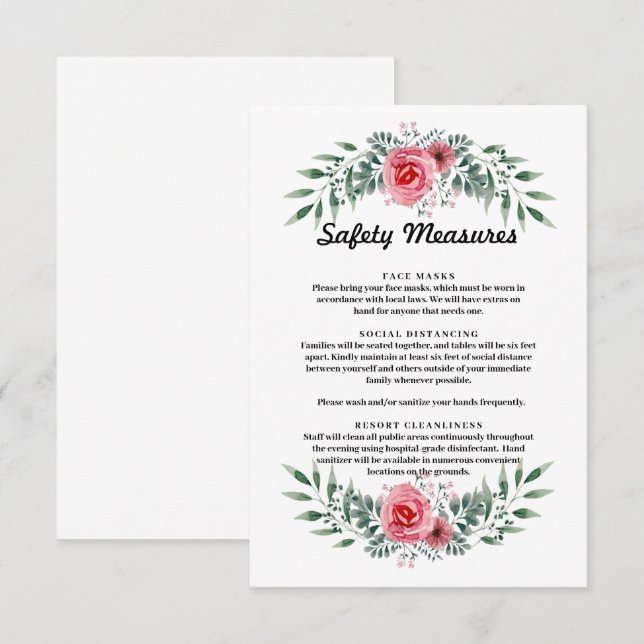 Pink Rose Greenery Foliage Safety Measures Enclosure Card (Front/Back)