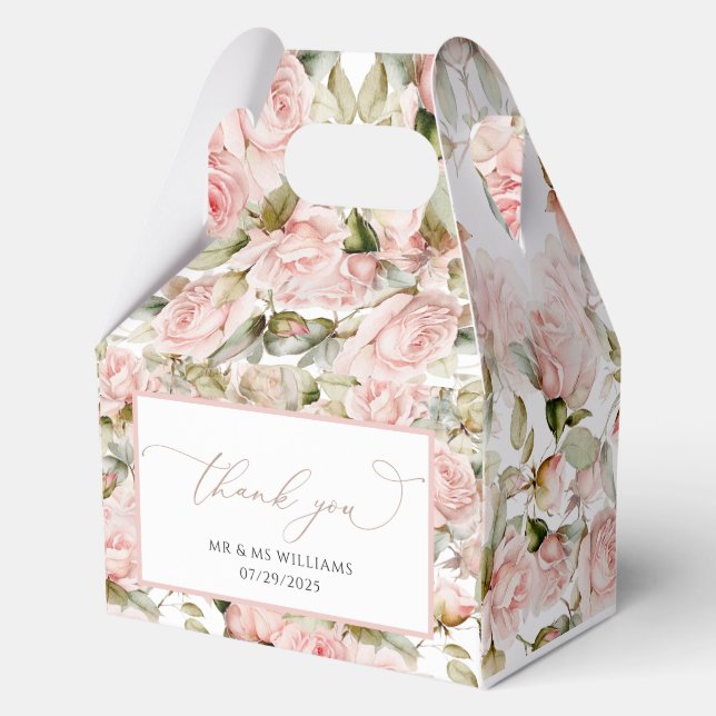 Pink Rose & Greenery Leaves Wedding  Favor Box (Back)