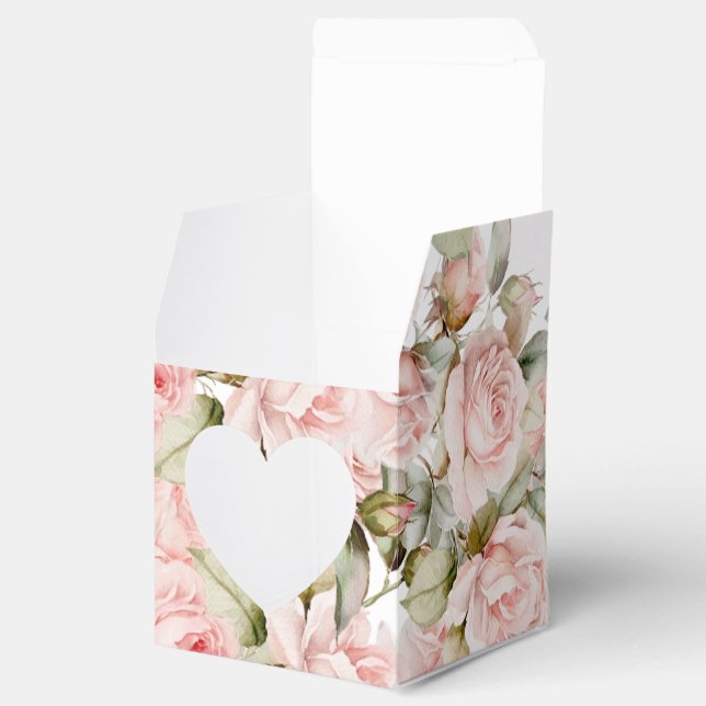 Pink Rose & Greenery Leaves Wedding Heart Favor Box (Opened)