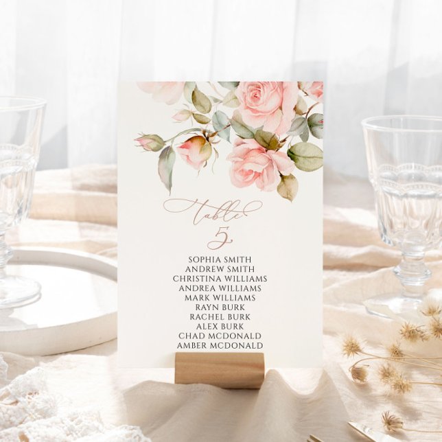 Pink Rose & Greenery Table Number 5 Seating Chart (Creator Uploaded)