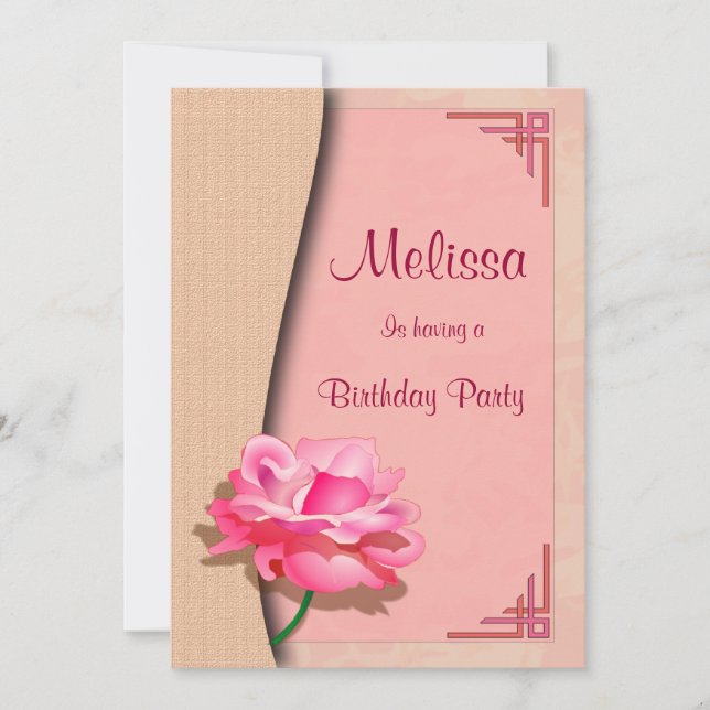 Pink Rose Happy Birthday Invitation (Front)