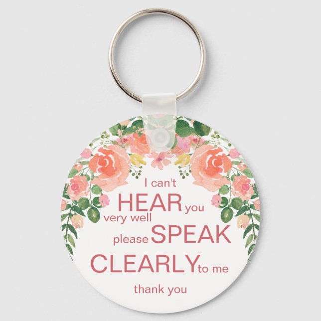 Pink rose hard of hearing aid | I'm deaf Keychain (Front)