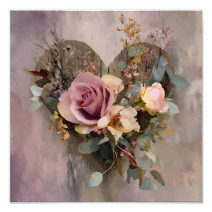 Pink Rose Heart Floral Painterly Botanica Photo Print