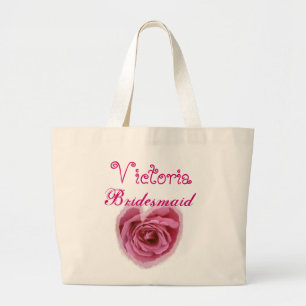 Pink Rose Heart Personalized Bridesmaid Large Tote Bag