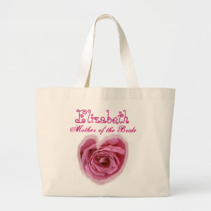 Pink Rose Heart  Personalized Mother of the Bride Large Tote Bag