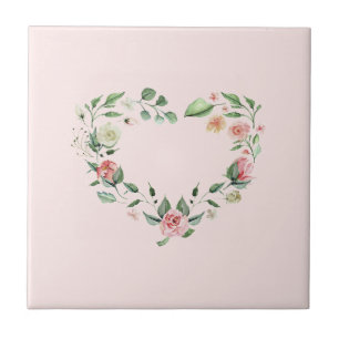 Pink Rose Heart Wreath Custom Background Tile
