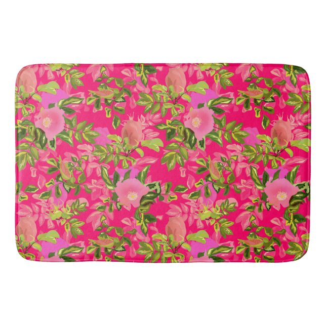 Pink rose hip , pink wild rose hip bath mat (Front)