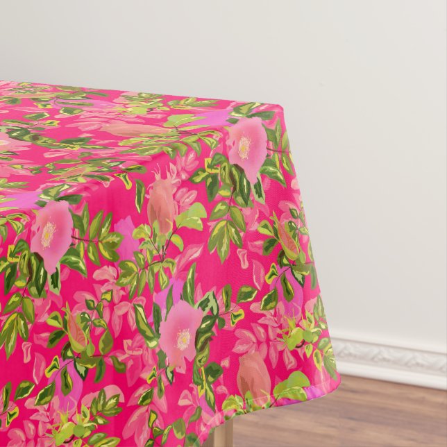 Pink rose hip , pink wild rose hip tablecloth (In Situ)