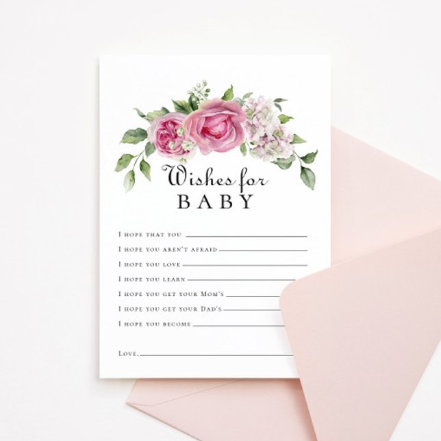Pink Rose Hydrangea Floral Arch Wishes for Baby Invitation (Creator Uploaded)