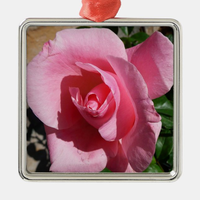 Pink Rose III Garden Floral Metal Ornament (Front)