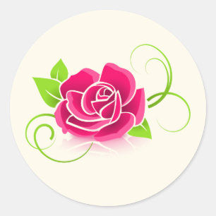 Pink Rose Illustration Classic Round Sticker