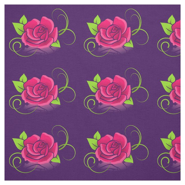 Pink Rose Illustration Fabric (Swatch)