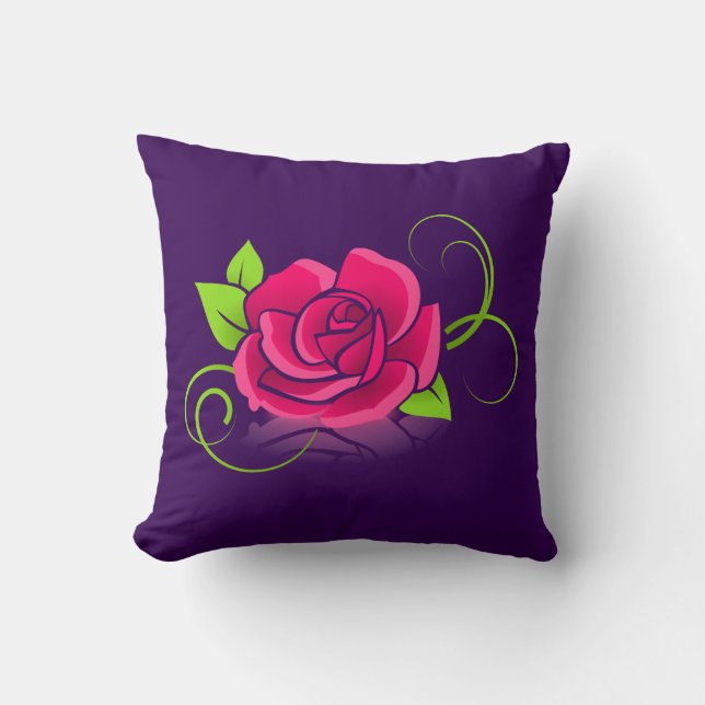 Pink Rose Illustration Throw Pillow (Front)