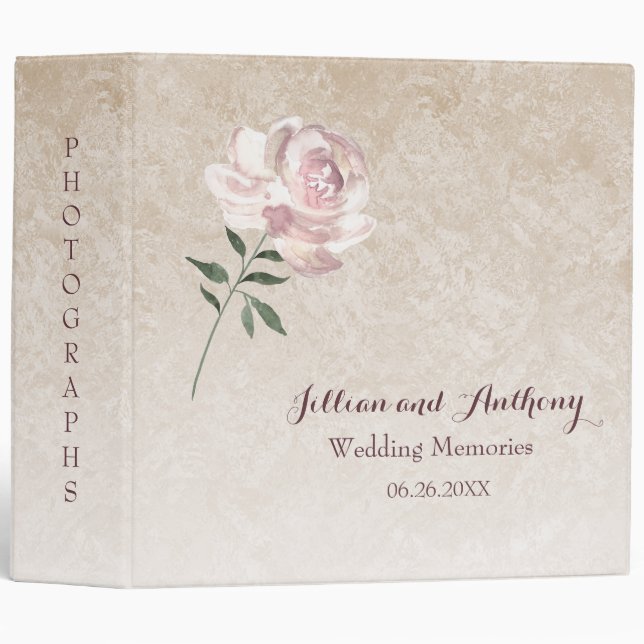 Pink Rose In Bloom Wedding Photos Binder (Front/Spine)