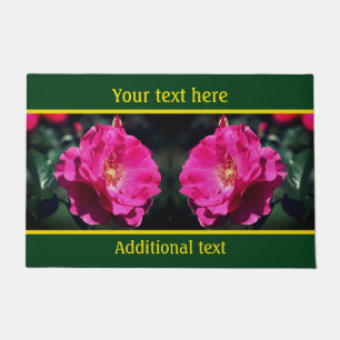 Pink Rose In Full Bloom Close Up Personalized Doormat