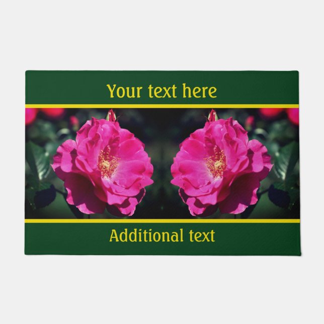 Pink Rose In Full Bloom Close Up Personalized Doormat (Front)
