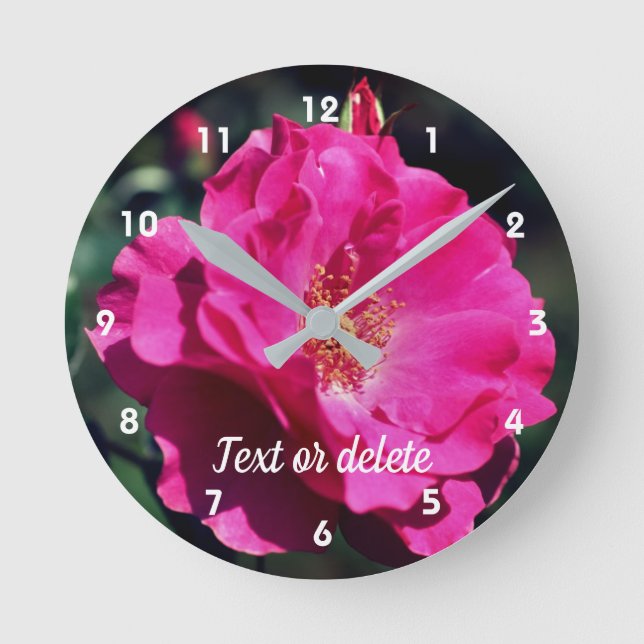Pink Rose In Full Bloom Close Up Personalized Round Clock (Front)