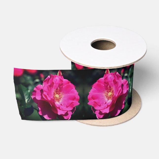 Pink Rose In Full Bloom Close Up Satin Ribbon (Spool)