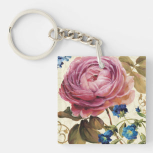 Pink Rose in Full Bloom Keychain