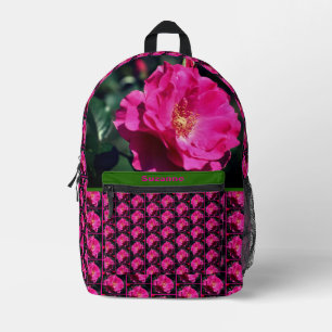 Pink Rose In Full Bloom Personalized Printed Backpack