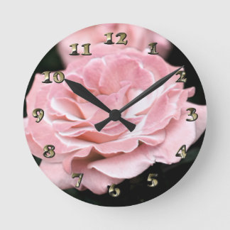 Pink Rose in Full Bloom Round Clock