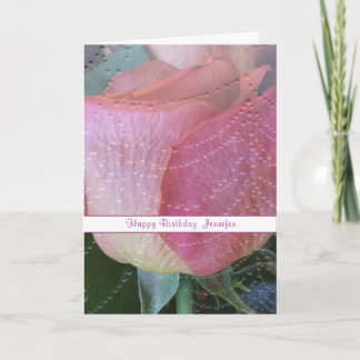 Pink Rose Joyeux Anniversaire Carte de voeux pliée