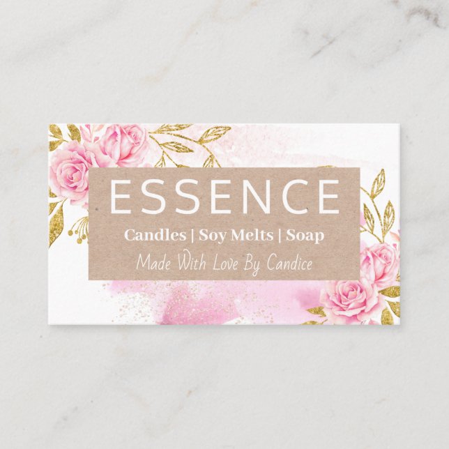 Pink Rose Kraft Candle Soy Melt Soap And DIY Craft Business Card (Front)
