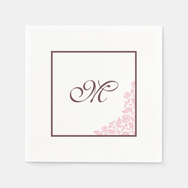 Pink Rose Lace Pattern | Script Initial Monogram Napkin (Front)