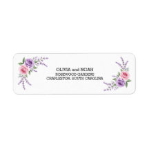 Pink Rose Lavender Floral Wedding Return Address L