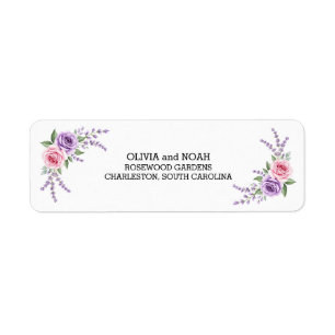 Pink Rose Lavender Floral Wedding Return Address L