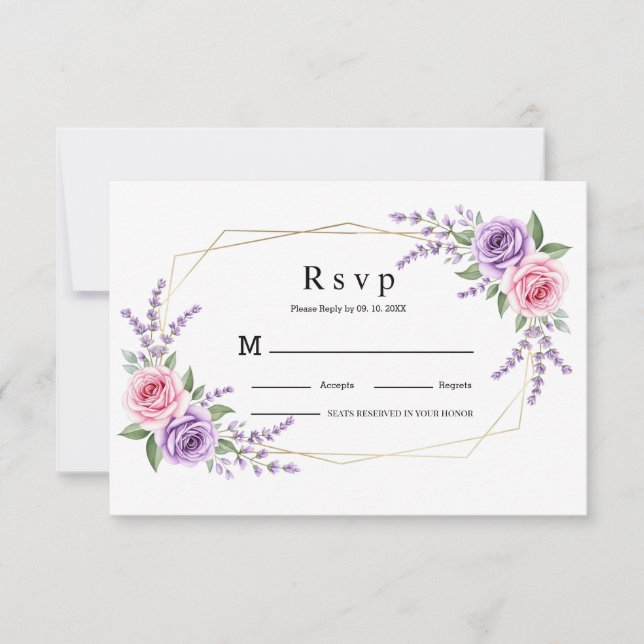 Pink Rose Lavender Geometric Wedding RSVP Card  (Front)
