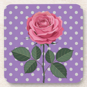 Pink Rose Lavender Polka Dot Coaster Set
