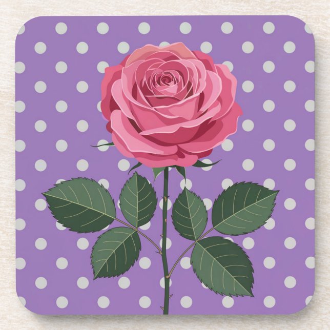 Pink Rose Lavender Polka Dot Coaster Set (Front)