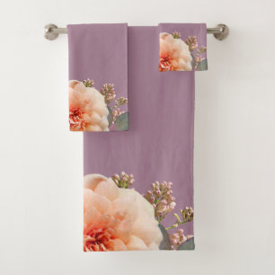 Pink Rose Lilac Buds On Pink Background Bath Towel Set