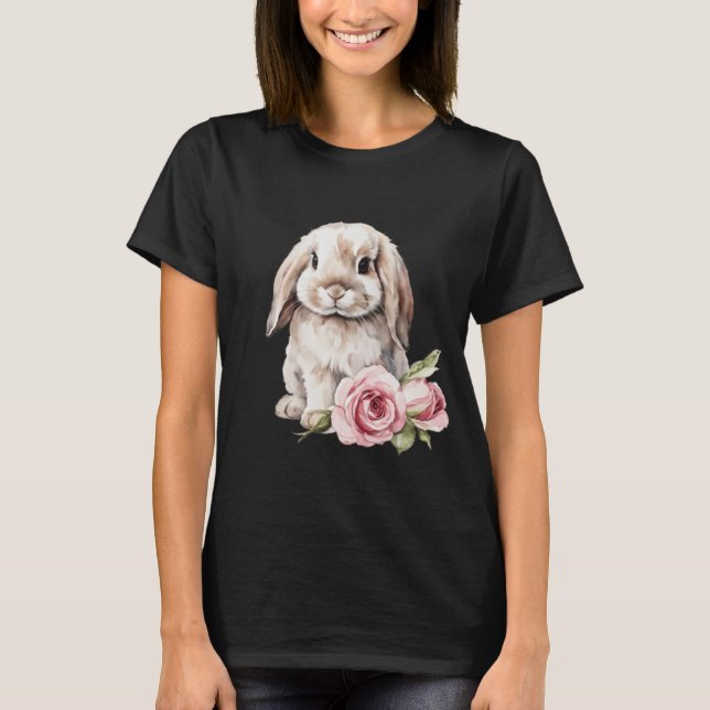 Pink Rose Lop Bunny Rabbit T-Shirt (Front)