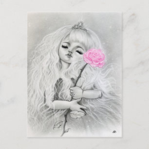 Pink Rose Love  Dreamy Girl Big Eye Art Postcard