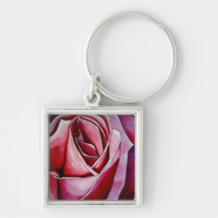 Pink Rose macro flower watercolor abstract art Keychain