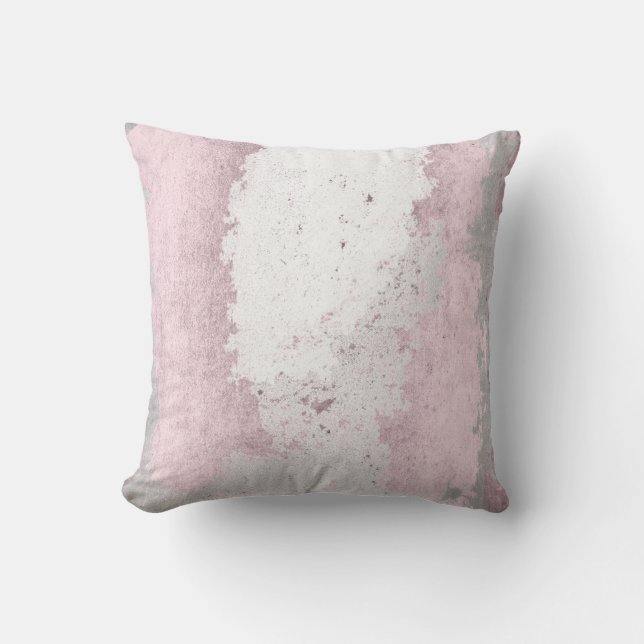Pink Rose Mauve Grey Silver Grungy Abstract Throw Pillow (Front)