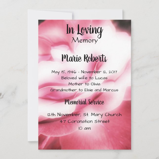 Pink Rose Memorial / Announcement (Front)